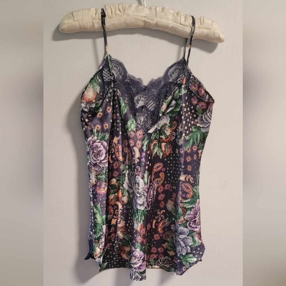 M VTG 80s Gold Label Victoria Secret Fairy Chemise Slip Dress Night Satin Floral - Picture 5 of 7